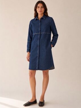 COS Topstitched Denim Shirt Dress  Cotton Blue Size 2 Small Scandinavian style